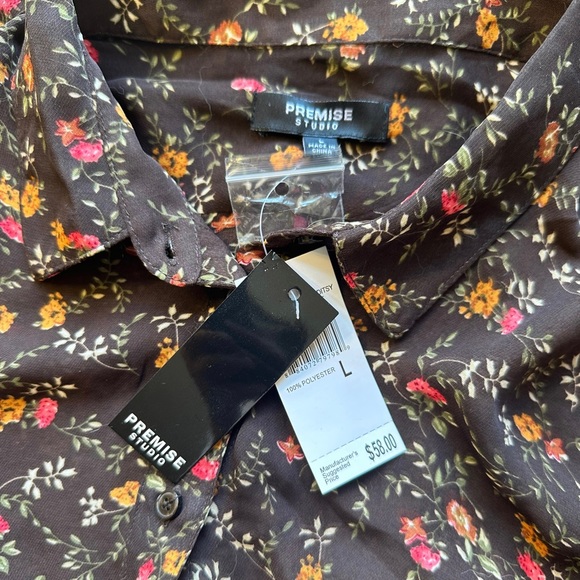 NWT Brown Floral Blouse, Size L - Picture 2 of 3